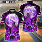 BlueJose Bowling And Pins Moon Wolf Flame Pattern Customized Name, Team Name 3D Shirt (4 Colors)
