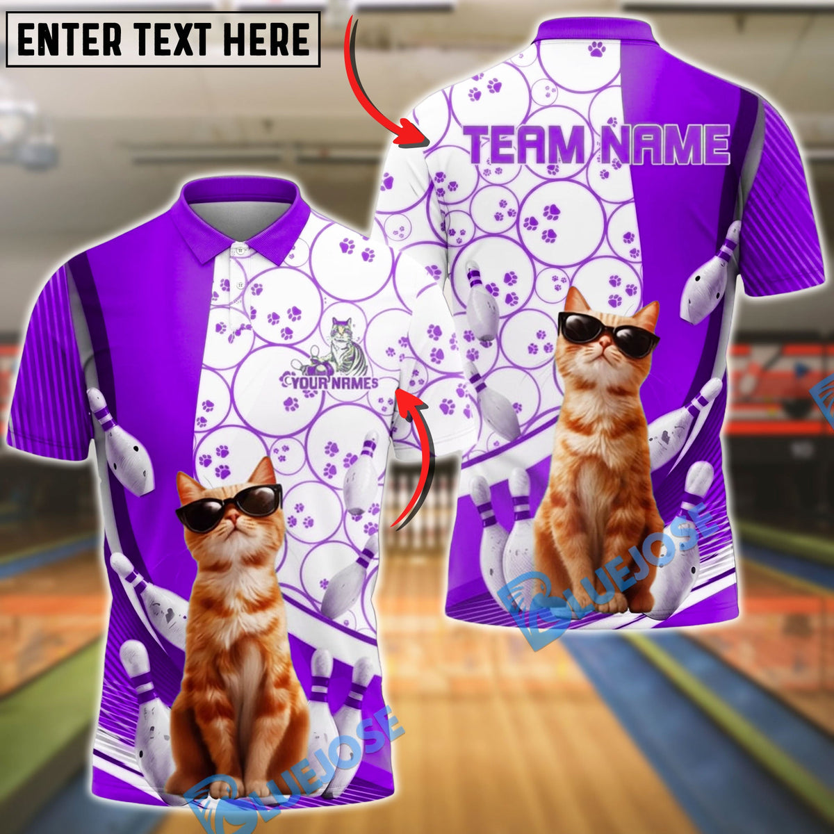 BlueJose Bowling Cat Cute Sunglasses Kitten Customized Name, Team Name 3D Shirt (4 Colors)