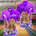 BlueJose Bowling Cat Cute Bandana Kitten Customized Name, Team Name 3D Shirt (4 Colors)