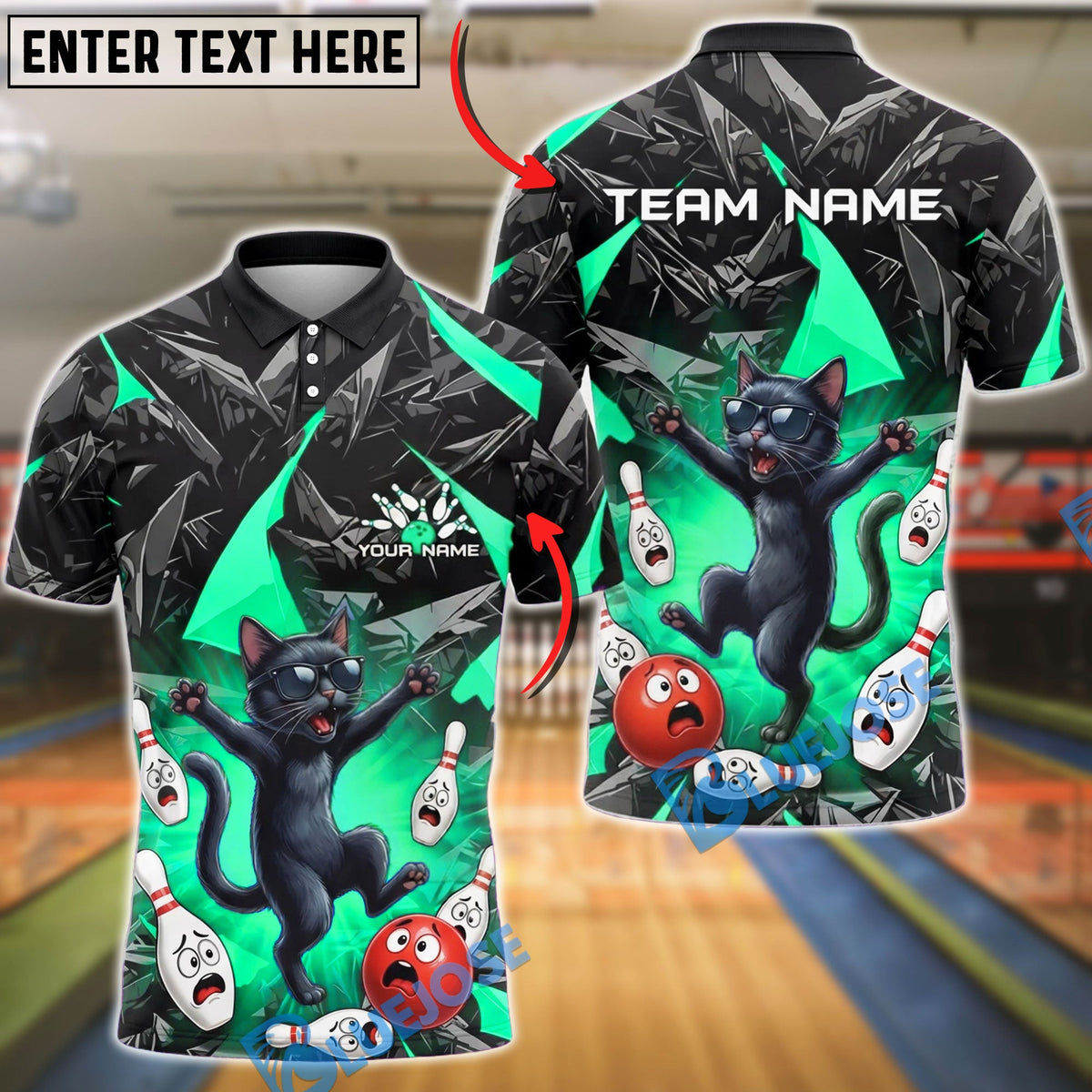 BlueJose Bowling Funny Black Cat Chaos Customized Name, Team Name 3D Shirt (4 Colors)