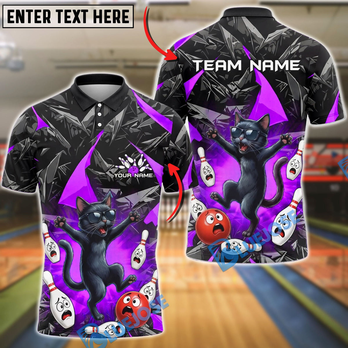 BlueJose Bowling Funny Black Cat Chaos Customized Name, Team Name 3D Shirt (4 Colors)