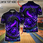 BlueJose Bowling & Pins Fire Dragon Lava Customized Name, Team Name 3D Shirt (4 Colors)