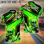 BlueJose Bowling And Pins Skull Flame Fire Strike Design Customized Name, Team Name 3D Shirt (4 Colors)
