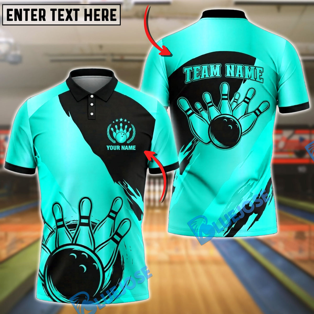BlueJose Bowling And Pins Vintage Bowling Strike Graphic Customized Name, Team Name 3D Shirt (6 Colors)