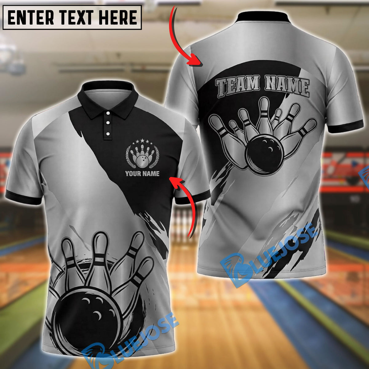 BlueJose Bowling And Pins Vintage Bowling Strike Graphic Customized Name, Team Name 3D Shirt (6 Colors)