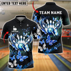 BlueJose  Bowling And Pins Butterfly Wings Art Customized Name, Team Name 3D Shirt (4 Colors)