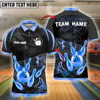 BlueJose Bowling And Pins Strike King Gold Flames Customized Name, Team Name 3D Shirt (4 Colors)