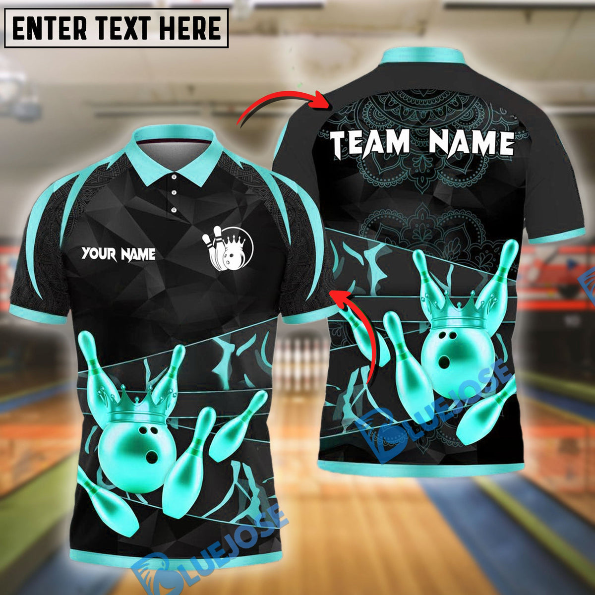 BlueJose Bowling And Pins Strike King Gold Flames Customized Name, Team Name 3D Shirt (4 Colors)