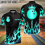 BlueJose Bowling And Pins Crown Golden Flames Customized Name, Team Name 3D Shirt (6 Colors)