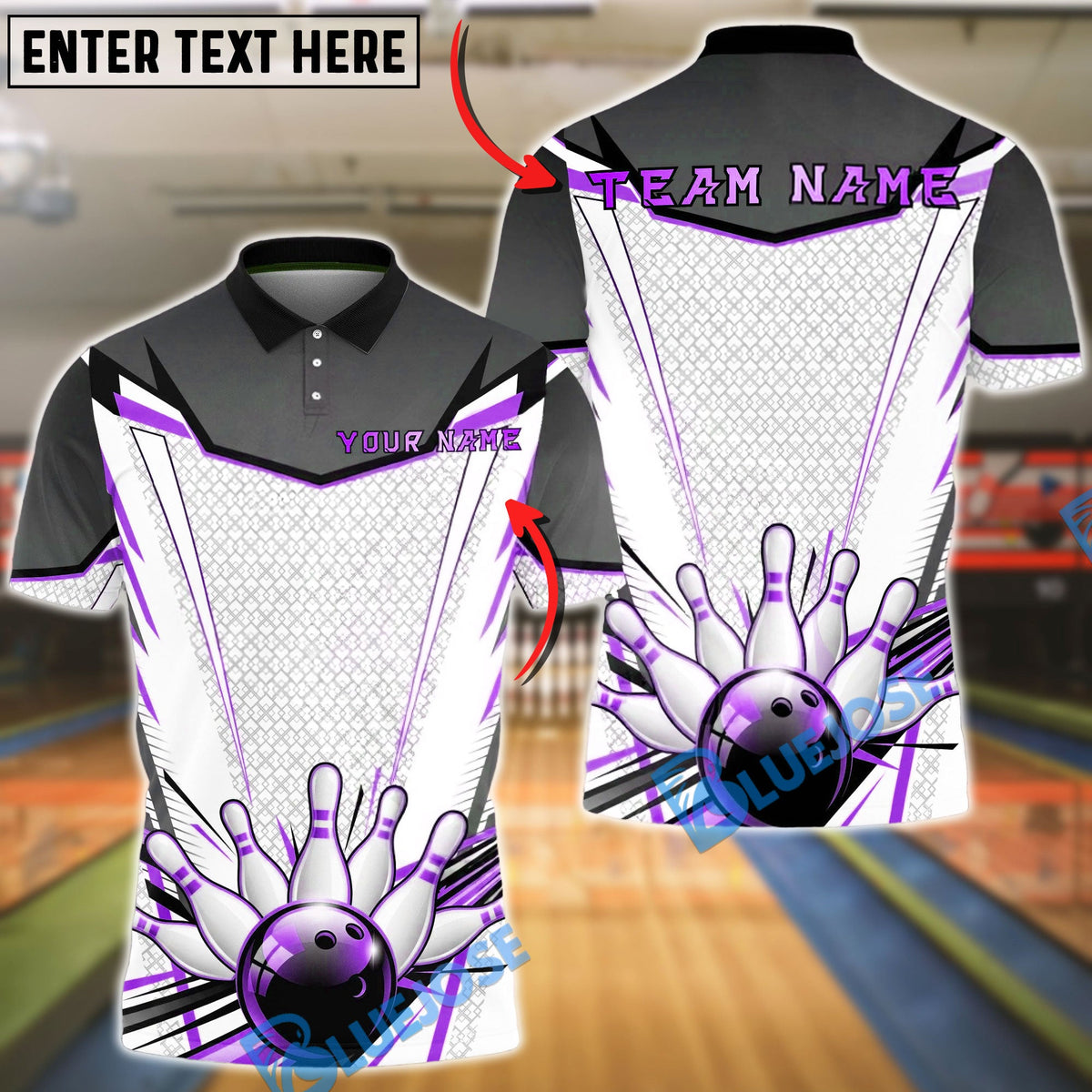 BlueJose Bowling & Pins Strike Pin Explosion Gold Black Graphic Customized Name, Team Name 3D Shirt (6 Colors)