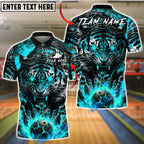 BlueJose Bowling And Pins Fierce Tiger Flaming Bowling Ball Power Customized Name, Team Name 3D Shirt (4 Colors)