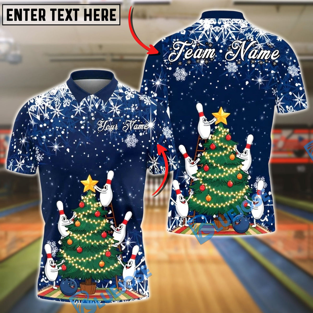 BlueJose Bowling And Pins Christmas Tree Holiday Snow Customized Name, Team Name 3D Shirt (4 Colors)