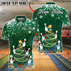 BlueJose Bowling And Pins Christmas Tree Holiday Snow Customized Name, Team Name 3D Shirt (4 Colors)