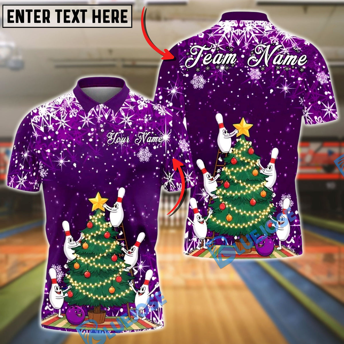 BlueJose Bowling And Pins Christmas Tree Holiday Snow Customized Name, Team Name 3D Shirt (4 Colors)
