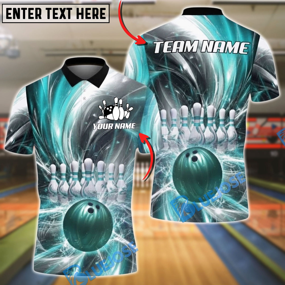 BlueJose Bowling And Pins Lightning Strike Explosion 3D Design Customized Name, Team Name 3D Shirt (4 Colors)