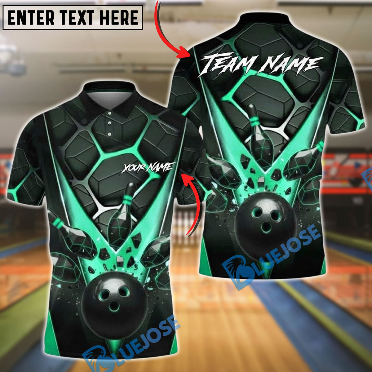 BlueJose Bowling And Pins Copper Hexagon Pattern Customized Name, Team Name 3D Shirt (4 Colors)
