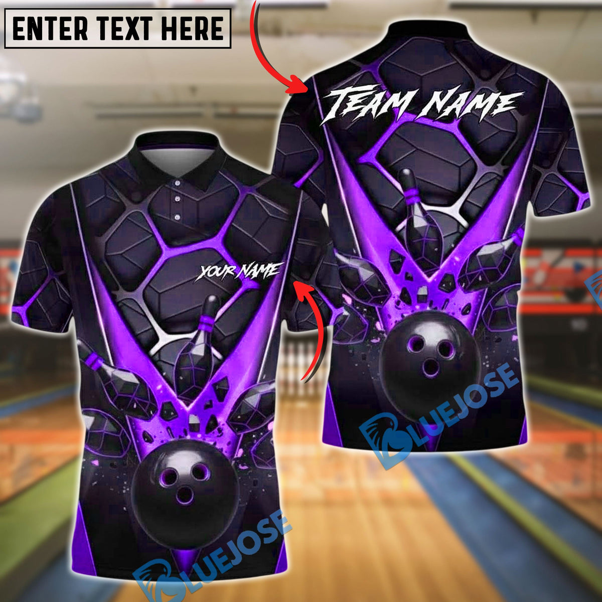 BlueJose Bowling And Pins Copper Hexagon Pattern Customized Name, Team Name 3D Shirt (4 Colors)
