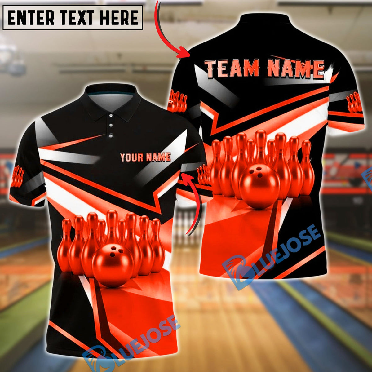 BlueJose Bowling And Pins Gold Metallic 3D Design Customized Name, Team Name 3D Shirt (6 Colors)