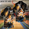 BlueJose Bowling And Pin Gold Metallic Luxury Pattern Customized Name, Team Name 3D Shirt (6 Colors)