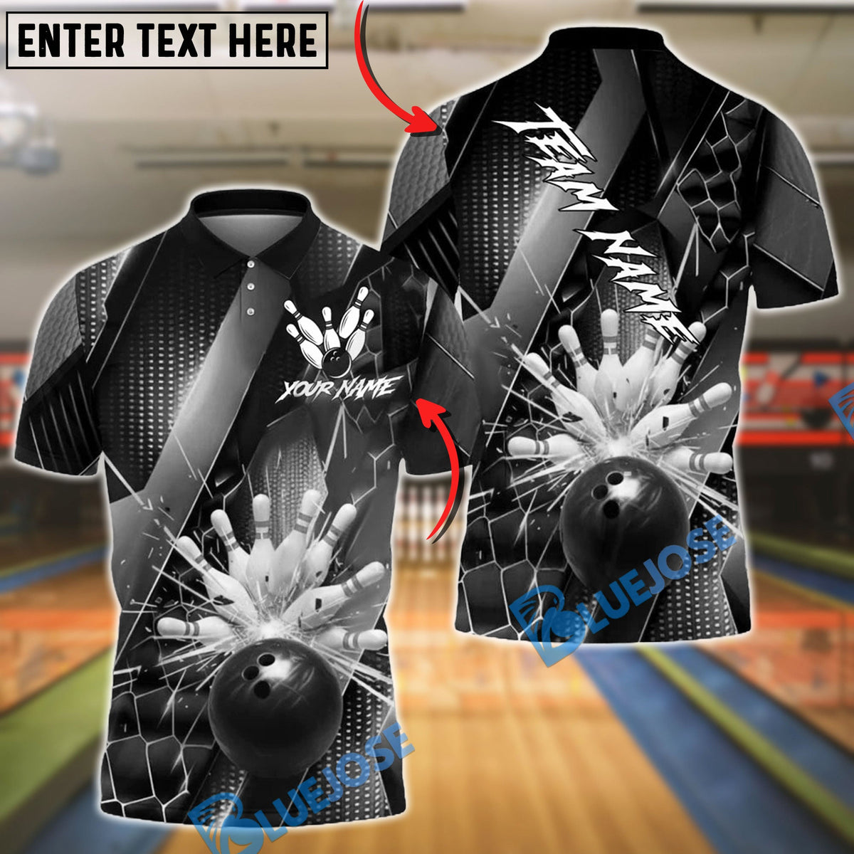 BlueJose Bowling And Pin Gold Metallic Luxury Pattern Customized Name, Team Name 3D Shirt (6 Colors)