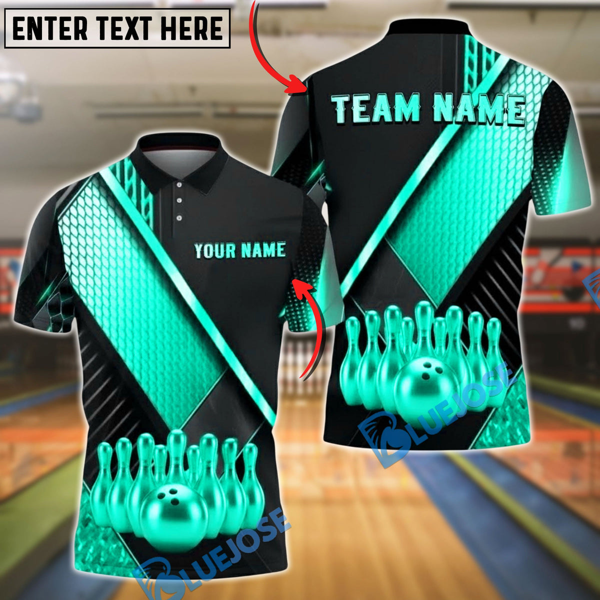 BlueJose Bowling And Pin Geometric Gold Black Pattern with Realistic Bowling Ball 3D Design Customized Name, Team Name 3D Shirt (6 Colors)