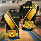 BlueJose Bowling And Pin Geometric Gold Black Pattern with Realistic Bowling Ball 3D Design Customized Name, Team Name 3D Shirt (6 Colors)