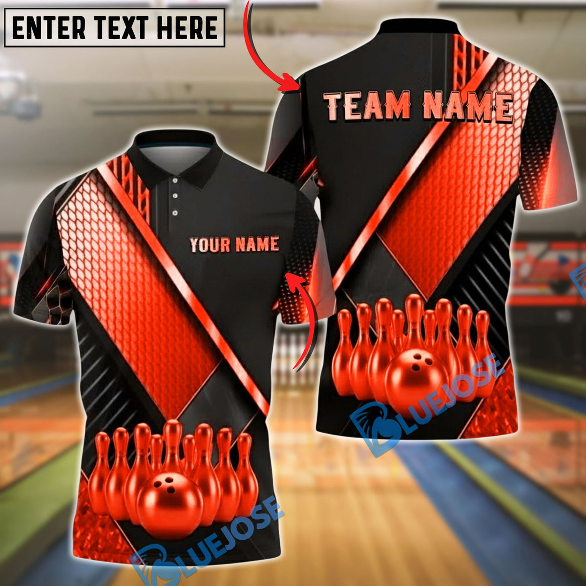 BlueJose Bowling And Pin Geometric Gold Black Pattern with Realistic Bowling Ball 3D Design Customized Name, Team Name 3D Shirt (6 Colors)