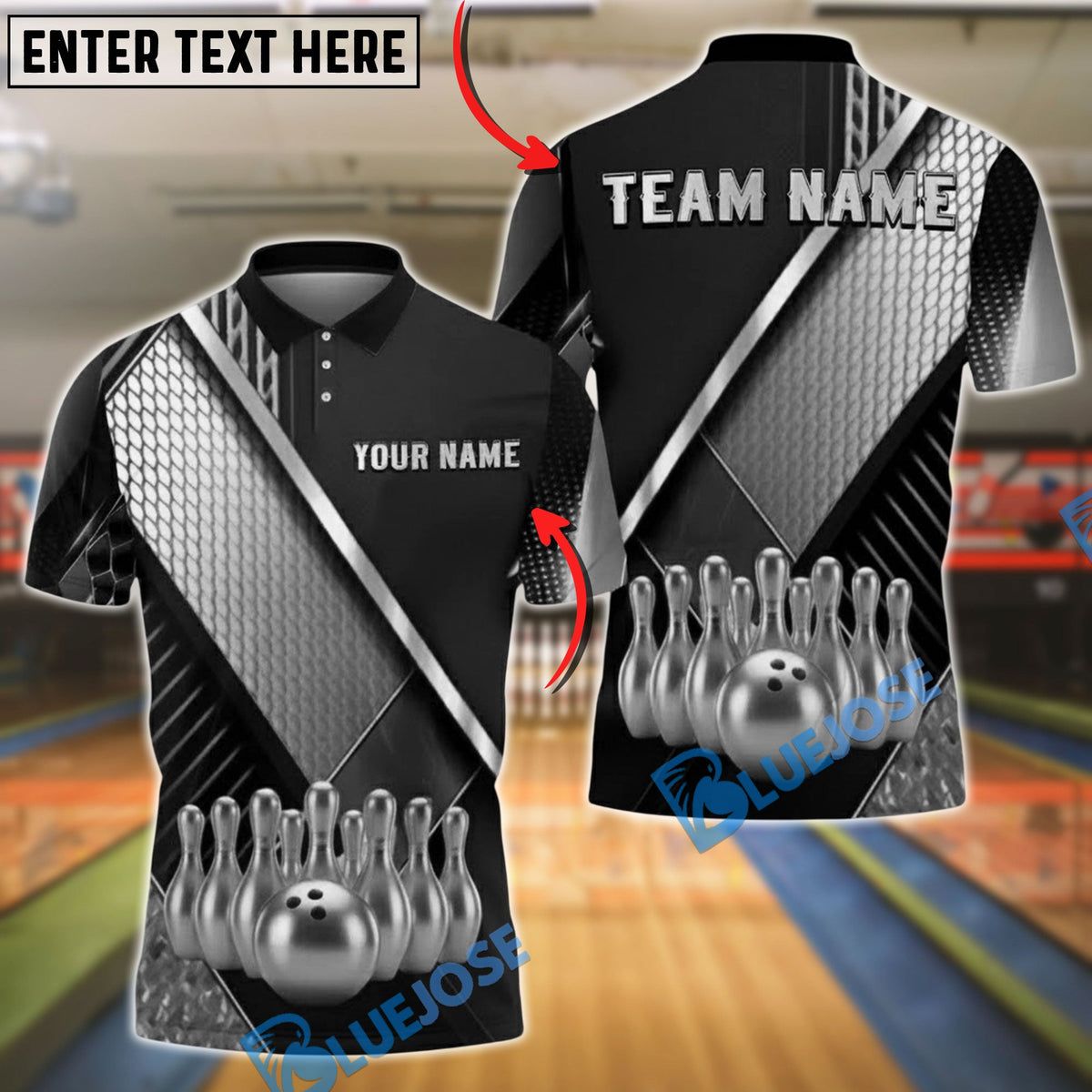 BlueJose Bowling And Pin Geometric Gold Black Pattern with Realistic Bowling Ball 3D Design Customized Name, Team Name 3D Shirt (6 Colors)