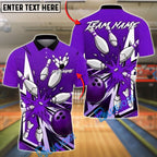 BlueJose Bowling And Pins Comic Pop-Art Strike Customized Name, Team Name 3D Shirt (4 Colors)