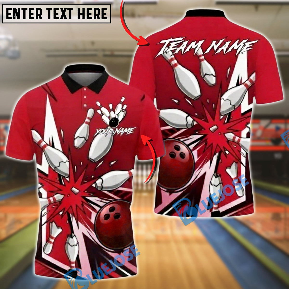 BlueJose Bowling And Pins Comic Pop-Art Strike Customized Name, Team Name 3D Shirt (4 Colors)