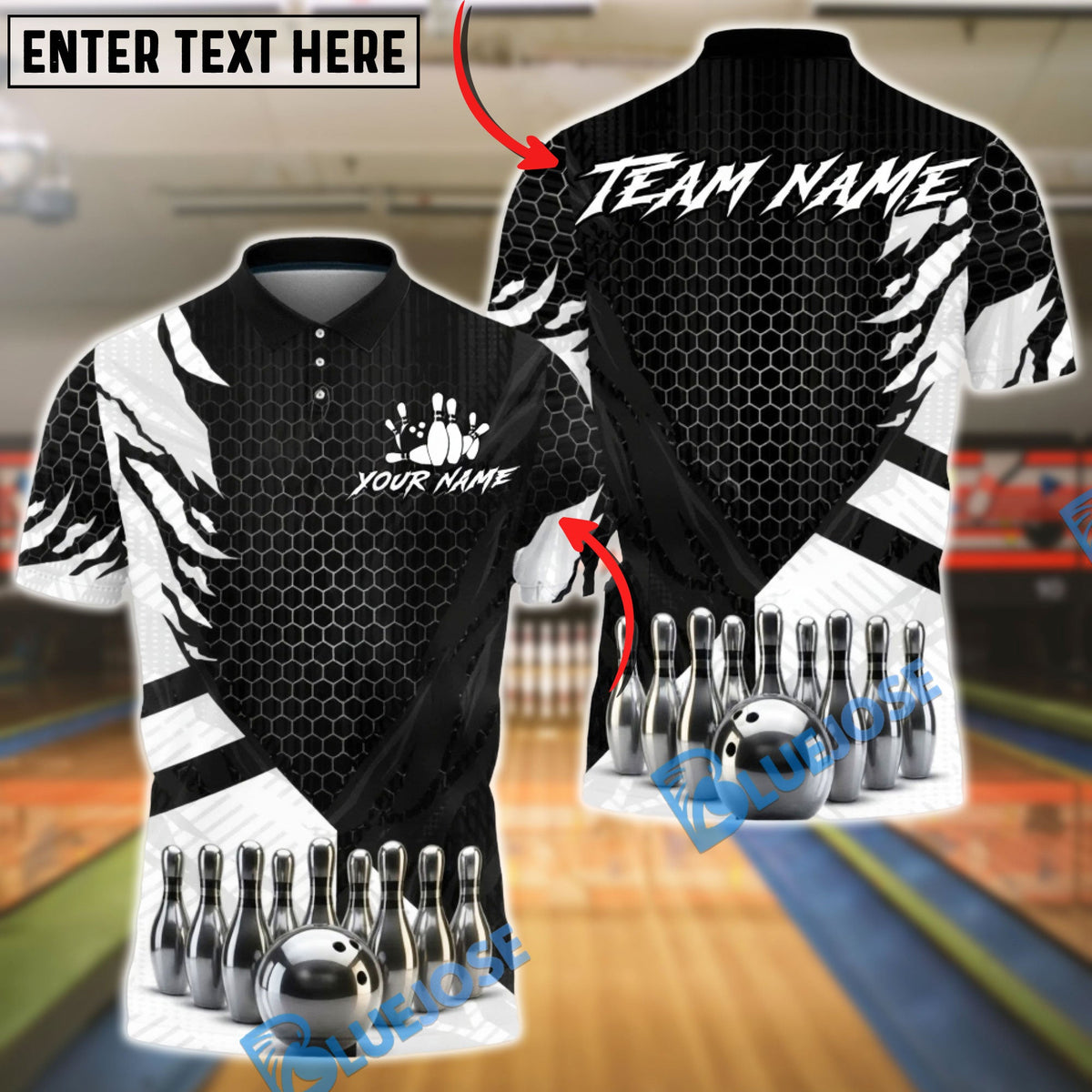 BlueJose Bowling Black White Zebra Pattern Chrome Effect Personalized Name, Team Name 3D Shirt