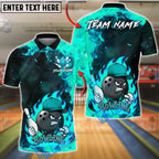 BlueJose Bowling And Pins Flame Ball Cartoon Fire Style Customized Name, Team Name 3D Shirt (4 Colors)