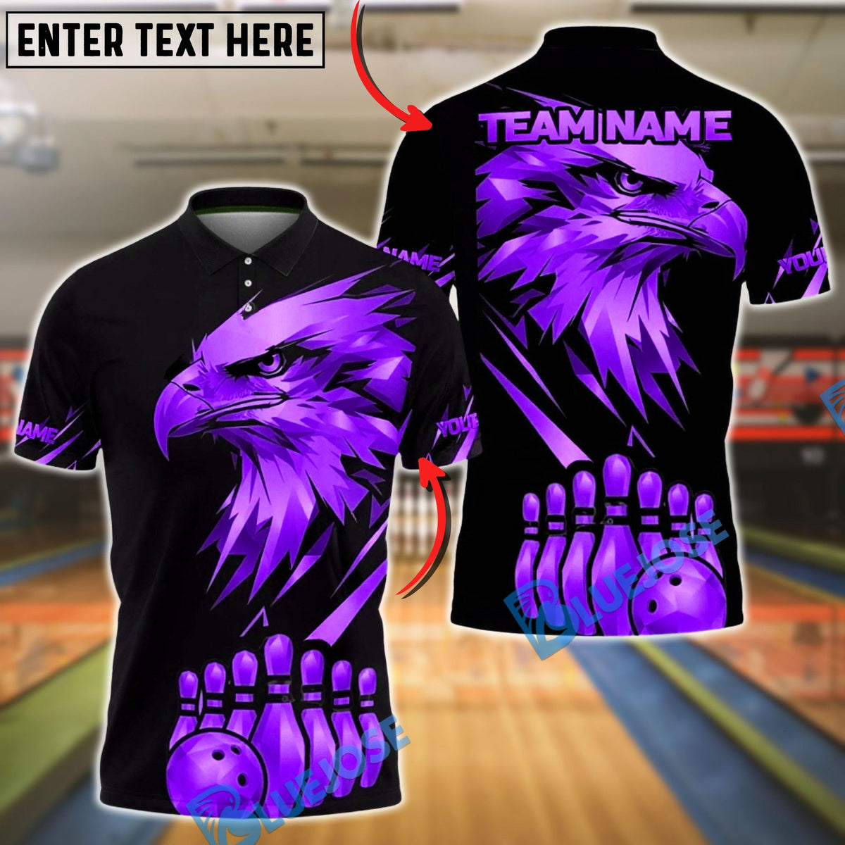 BlueJose Bowling Golden Eagle Black Background Customized Name, Team Name 3D Shirt (6 Colors)
