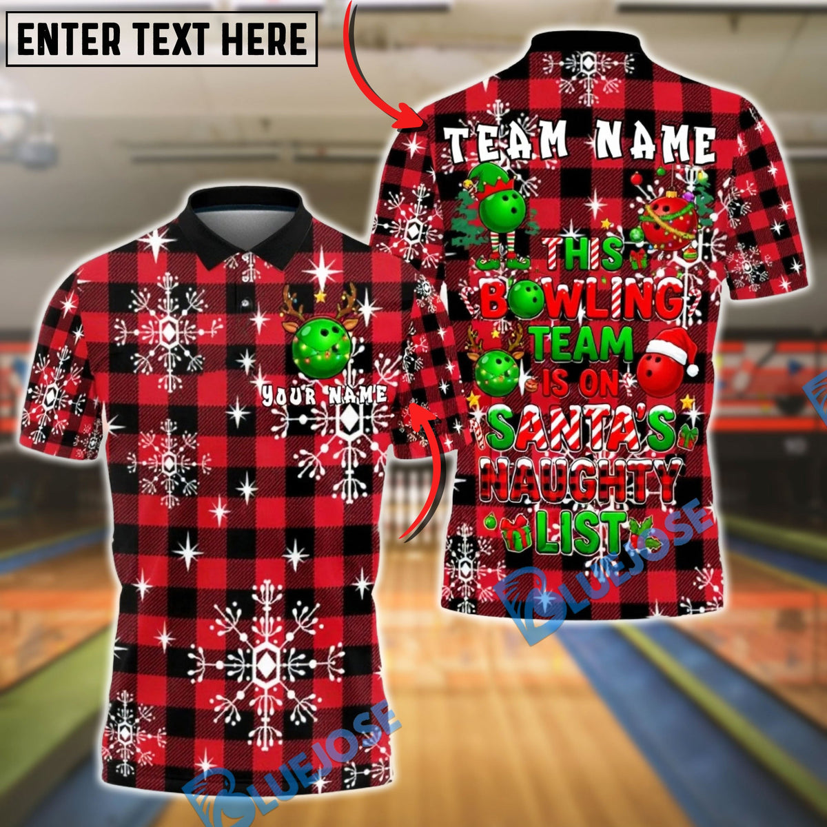 BlueJose Bowling Christmas Santa Naughty List Personalized Name, Team Name 3D Shirt