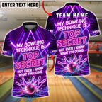 BlueJose Bowling Top Secret Technique Neon Design Customized Name, Team Name 3D Shirt (4 Colors)