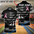 BlueJose Bowling Pink Ribbon USA Flag Cancer Personalized Name, Team Name 3D Shirt