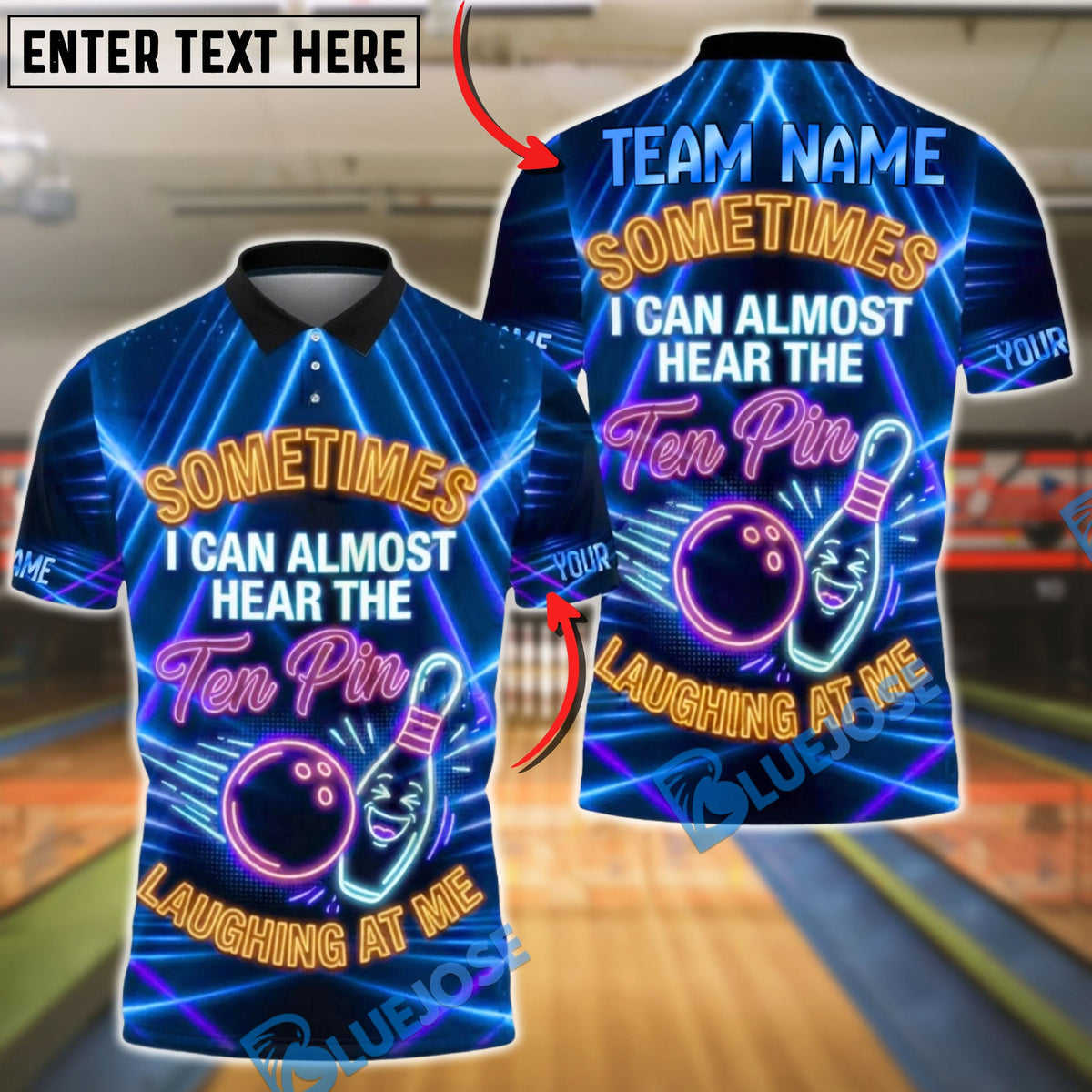 BlueJose Bowling Ten Pin Laugh Neon Design Customized Name, Team Name 3D Shirt (4 Colors)