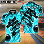 BlueJose Bowling And Pins Fire Wolf Flame Art Design Customized Name, Team Name 3D Shirt (4 Colors)