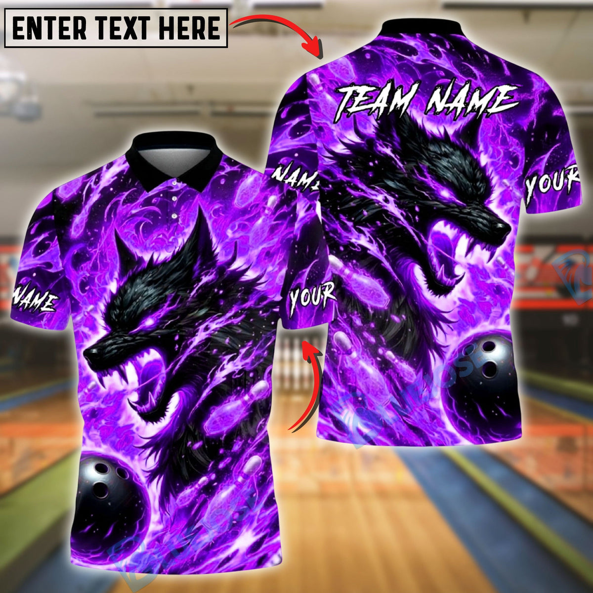 BlueJose Bowling And Pins Fire Wolf Flame Art Design Customized Name, Team Name 3D Shirt (4 Colors)