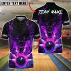 BlueJose Bowling And Pins Flaming Wolf Fire Ball Customized Name, Team Name 3D Shirt (4 Colors)