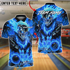 BlueJose Bowling And Pins Flaming Skull Strike Ball Fire Explosion 3D Design Customized Name, Team Name 3D Shirt (4 Colors)
