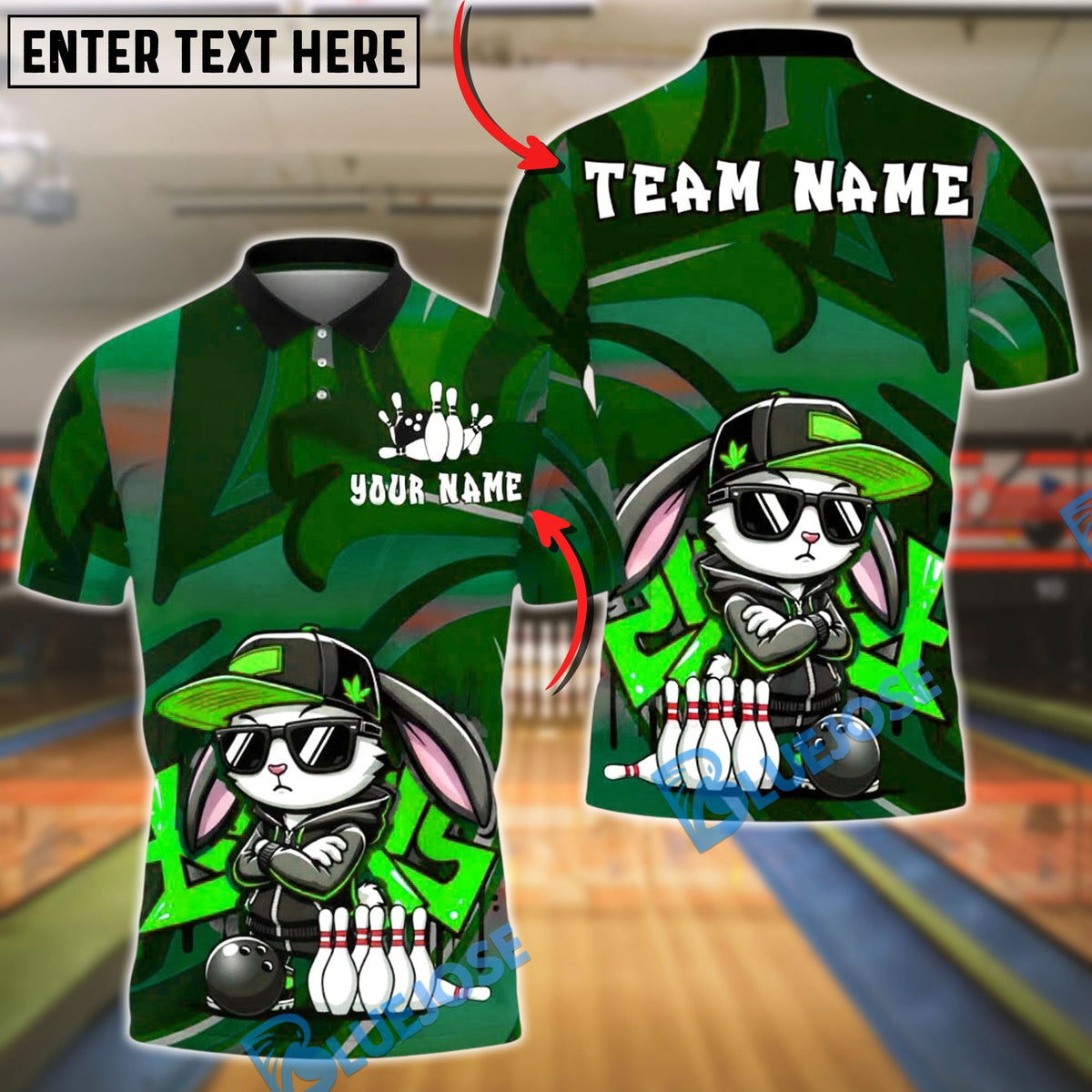 BlueJose Bowling And Pins Street Graffiti Bunny Cartoon Customized Name, Team Name 3D Shirt (4 Colors)