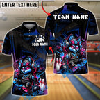 BlueJose Bowling And Pins Neon Cyber Wolf Cartoon Customized Name, Team Name 3D Shirt (4 Colors)