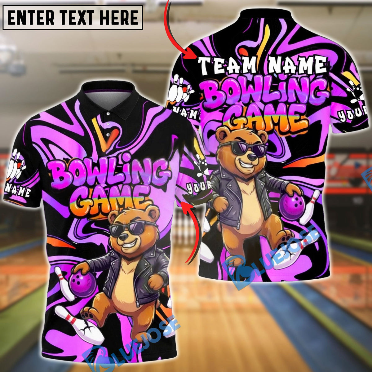 BlueJose Bowling And Pins Cool Bear Cartoon Graffiti Style Customized Name, Team Name 3D Shirt (4 Colors)