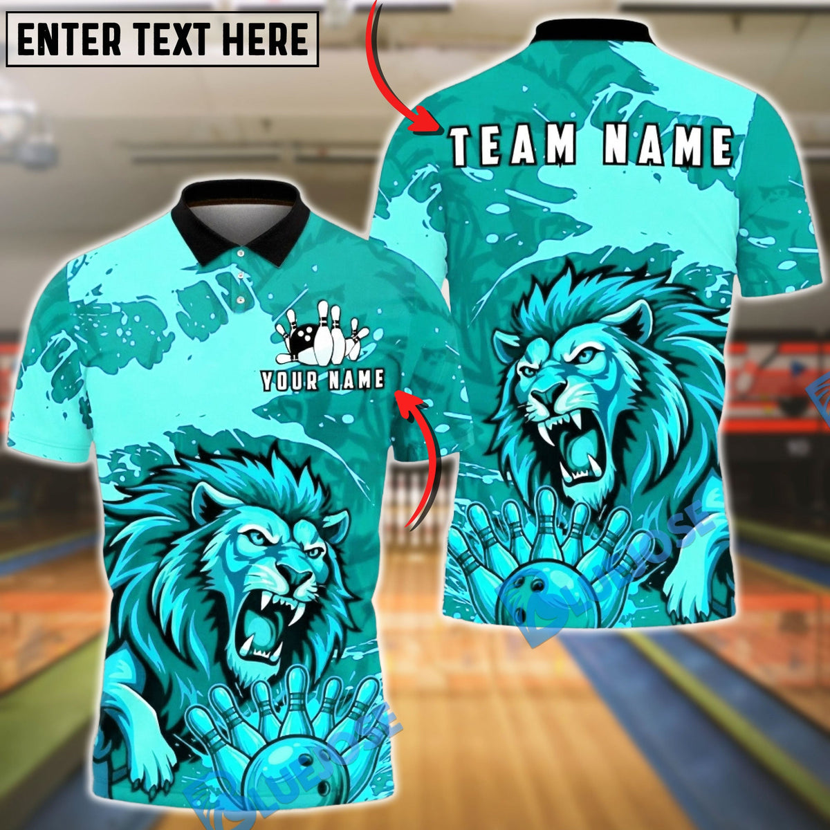 BlueJose Bowling And Pins Fierce Lion Pins Ball Design Customized Name, Team Name 3D Shirt (4 Colors)