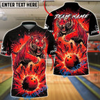BlueJose Bowling And Pins Leaping Tiger Fire Effect Customized Name, Team Name 3D Shirt (6 Colors)