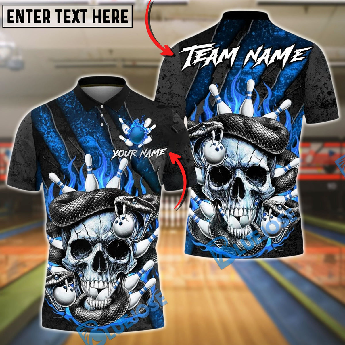 BlueJose Bowling And Pins Skull Snake Flame Pins Gothic Inferno Customized Name, Team Name 3D Shirt (4 Colors)