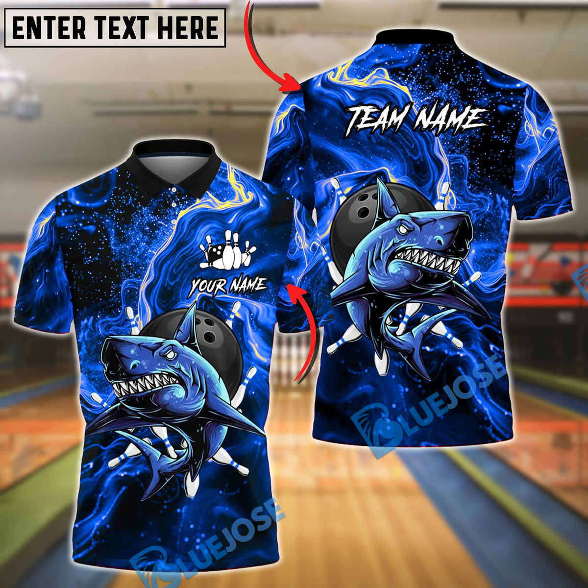 BlueJose Bowling And Pins Shark Storm Customized Name, Team Name 3D Shirt (4 Colors)