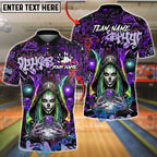 BlueJose Bowling And Pins Reaper Neon Graffiti Skull Girl Customized Name, Team Name 3D Shirt (4 Colors)