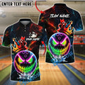 BlueJose Bowling And Pins Evil Face Neon Crown Lightning Customized Name, Team Name 3D Shirt (4 Colors)